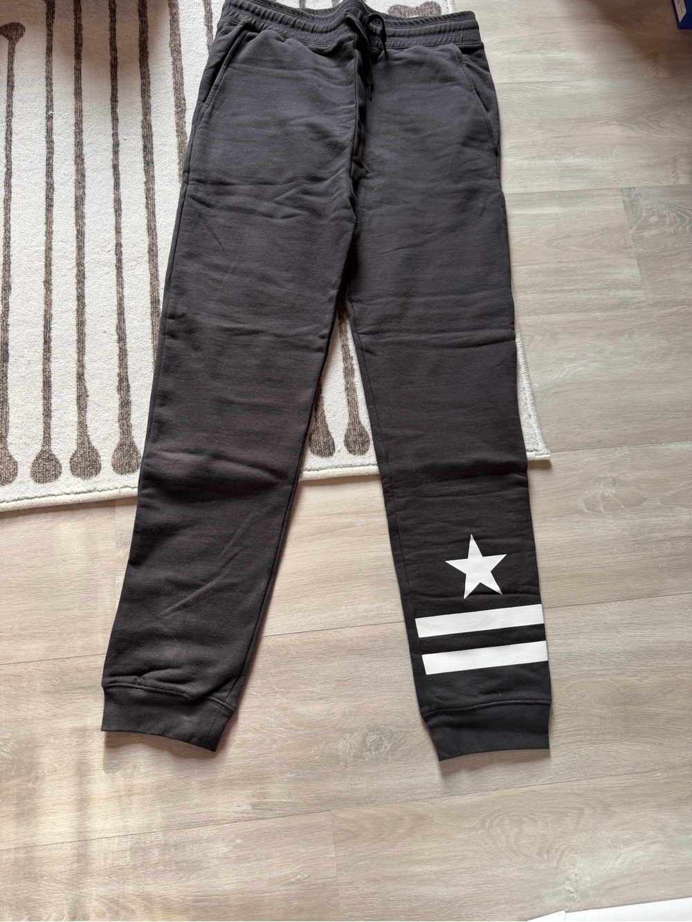 South Parade Black Jogger Sweatpants with White Star and Stripe Detail
